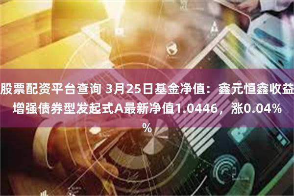 股票配资平台查询 3月25日基金净值：鑫元恒鑫收益增强债券型发起式A最新净值1.0446，涨0.04%
